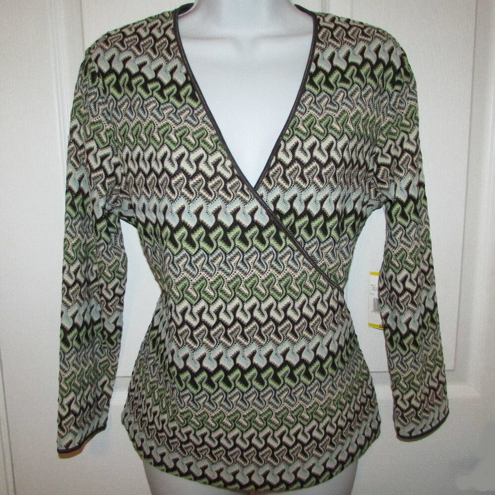 JONES NEW YORK Textured Wrap Top - Med - NEW
